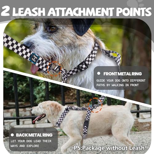 Roses&Poetry Dog Harness Small Sized Dog, 6 Point Adjustable Fit No Pull Harness with Handle for Control and Easy Walking, Reflective Pet Halter Harnesses（Blackwhite-S） - color: Checkered（Harness Only Without Leash）, size: S