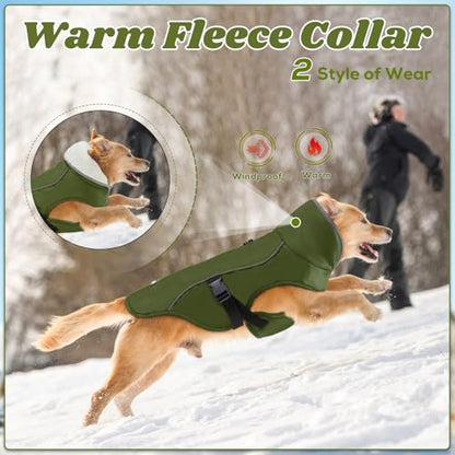 EMUST Dog Coat Winter, Waterproof Pet Snow Jacket for Winter, Adjustable Small/Medium/Large Dog Coat, Green, L - color: Green, size: Large