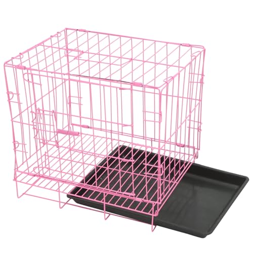 Hemobllo Folding Metal Dog Crate, Pink, Portable, Easy to Install, Durable, Secure, Airy, and Comfortable - color: Pink, size: 13.8"L x 10.2"W x 13.4"H