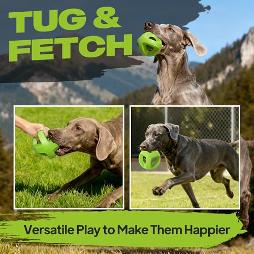 Fida Natural Rubber Dog Balls for Aggressive Chewers, Durable Dog Chew Toys for Large Dogs, Interactive Fetch & Tug of War Toys for Medium Large Breed Non-Toxic Dish Washable,4.5 * 4.5" - color: Meadow Green