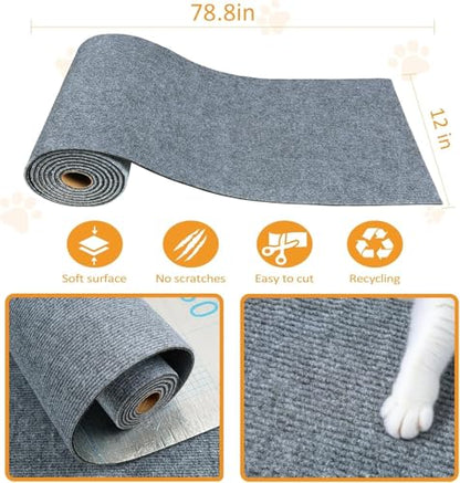 ReWallpaper 24inx6.5ft Cat Scratch Pad Large Sisal Textured Grey Cuttable Carpet Roll for Wall Window Sill Bedside Floor Area Furniture Covering Durable Cat Scratching Mat Self Adhesive Pet Claw Guard - size: 24in x 6.5ft