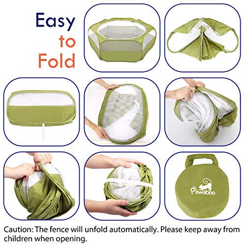 Pawaboo Small Animals Playpen, Waterproof Small Pet Cage Tent with Zippered Cover, Portable Outdoor Yard Fence with 3 Metal Rod for Chick/Kitten/Puppy/Guinea Pig/Rabbits/Hamster/Chinchillas,Green - color: A-Green