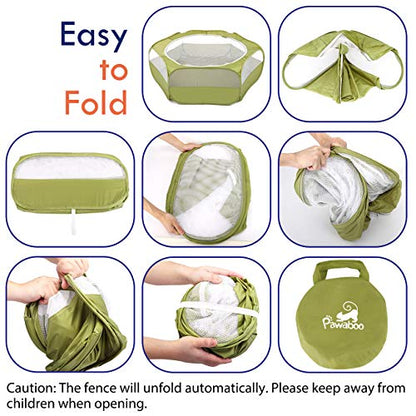 Pawaboo Small Animals Playpen, Waterproof Small Pet Cage Tent with Zippered Cover, Portable Outdoor Yard Fence with 3 Metal Rod for Chick/Kitten/Puppy/Guinea Pig/Rabbits/Hamster/Chinchillas,Green - color: A-Green