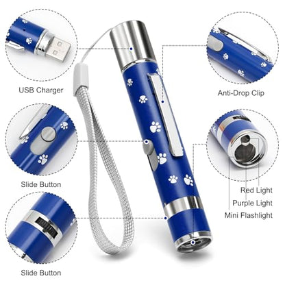 Rechargeable Cat Toys - Indoor/Outdoor Cats Chase Light Toy for Kitty & Dog with 3 Light Modes, 5 Patterns, Blue - color: Blue 1 PCS