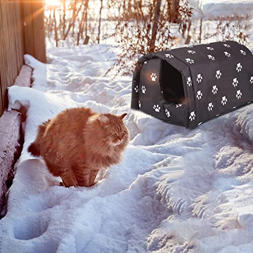 Outdoor Cat House Weatherproof, Thicken Warm Foldable Feral Cat Shelter with Windproof Loop, Winter Pet Cave Tent Bed for Outside Cats & Small Dogs (Black, 18''x16''x14'')