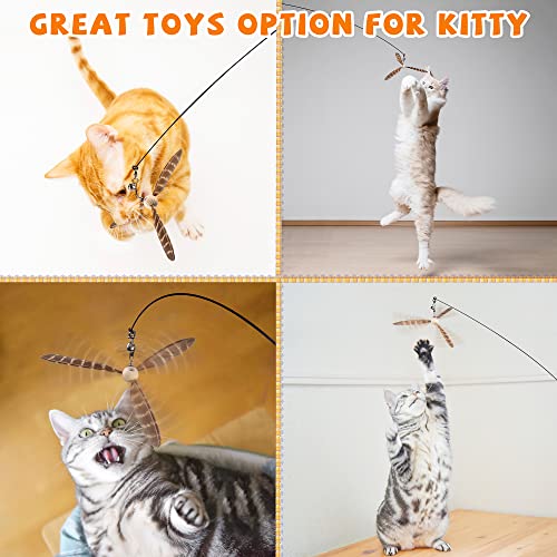 JXFUKAL Cat Wand Toys, Interactive Cat Toys with 3 Feather Refills, 29'' Flexible Steel Wire, Sturdy Wood Handle & Bell for Kitty Kitten, Cat Toys for Indoor Cats Teaser Cat String Toy - color: Set A-refills