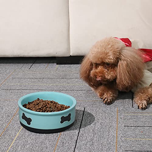 Sweejar Ceramic Dog Bowls with Bone Pattern, Dog Food Dish for Medium Dogs, Porcelain Pet Bowl for Water 35 Fl Oz (Turquoise) - color: Turquoise, style: Bone Pattern,6.8"x 2.9"(35 Fl Oz)