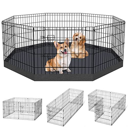 Puppy Pet Playpen 8 Panel 24 Inch Indoor Outdoor Metal Portable Folding Animal Exercise Dog Fence Ideal for Pet Animals Dog Cat Rabbit Breed Puppy with Bottom Pad (Black with Bottom pad) - style: 24'' x 24'' with Bottom cover