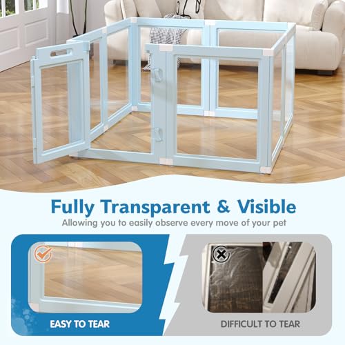 DIY Clear Acrylic Dog Playpen Indoor, Transparent Easy Cleansing Puppy Fence with Suction Cup, Easy-Assemble Indoor Whelping Crate for Small Puppies (23.6" H, 8PCS), Blue - color: Blue, style: 8PCS