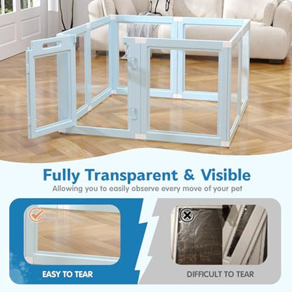 DIY Clear Acrylic Dog Playpen Indoor, Transparent Easy Cleansing Puppy Fence with Suction Cup, Easy-Assemble Indoor Whelping Crate for Small Puppies (23.6" H, 8PCS), Blue - color: Blue, style: 8PCS