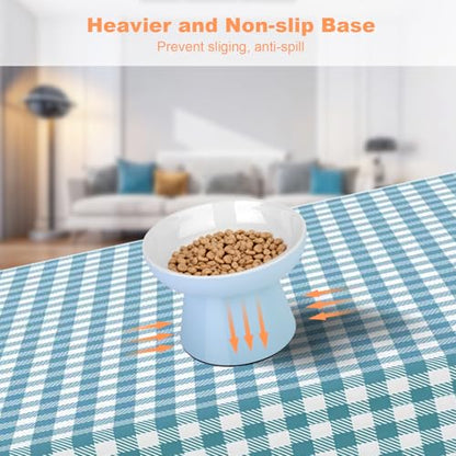 Raised Cat Food Bowl – Ceramic Elevated Cat Bowl for Whisker & Neck Fatigue,Non-Slip & Anti Vomiting Pet Feeder for Kittens to Adult Cats and Small Dogs,Dishwasher Safe(Blue) - color: Blue