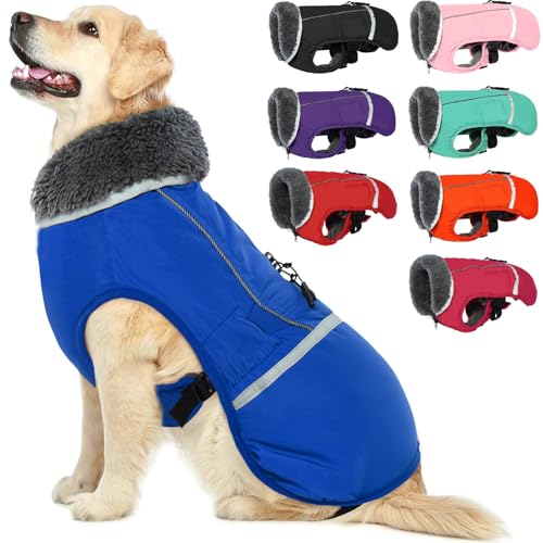 QBLEEV Warm Dog Coat - Reflective & Waterproof Winter Jacket, Turtleneck Pet Clothes with Thick Fleece Lining for Small to Large Dogs - color: Blue, size: Medium