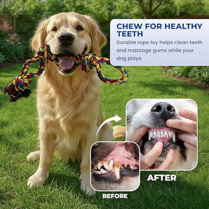 Pup Quartet Dog Rope Toy for Aggressive Chewers 2-Pack Tug of War Dog Toy with Thick Knots Heavy Duty Rop Toys for Dogs – Indestructible Rope Chew Toys for Medium & Large Dogs - color: blue/white and yellow/blue/red