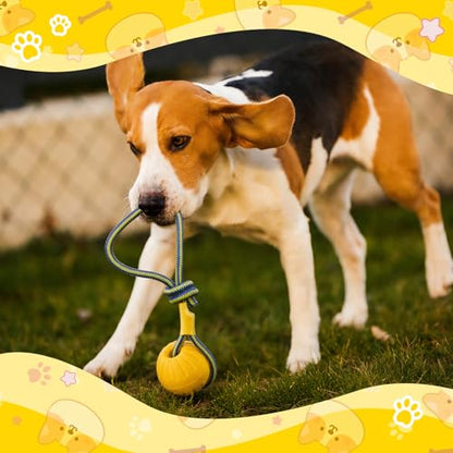 Hsei 2 Pcs Medium Dog Ball on a Rope Rubber Dog Toy with Handle Ball Yellow Floats in Water for Tug Training Rewards Interactive Pet Fetch Catch Throw Outdoor Puppy Teething Medium Pet - size: Medium