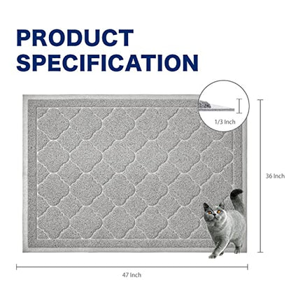 WePet Cat Litter Box Mat, Kitty Premium PVC Pad, Durable Trapping Rug, Phthalate Free, Urine-Resistant, Scatter Control, XXL 47 x 36 Inch, Cadet Grey - color: #02 Cadet Grey, style: Medallion/47 x 36 Inch