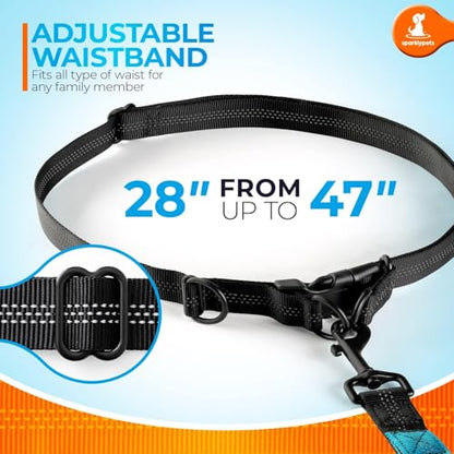 SparklyPets - Hands Free Dog Leash with Reflective Stitches - Waist Leash for Male Dog Walking, Hiking, Training, Jogging, Canicross, Running - Medium & Large Dogs, Gradient Blue - color: Gradient Blue, size: 1 dog M/L