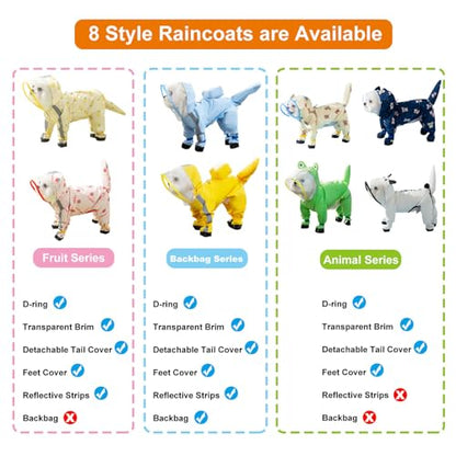 Junchl Small Dog Raincoat Rainboots with D-Ring, Full Coverage Dog Rain Jacket Slicker Poncho, Waterproof Dog Rain Jacket with Reflective Strip, Rainboot, Tail Cover Yellow Bear S - color: Yellow Bear, size: S:Back 10"(3-5lb)