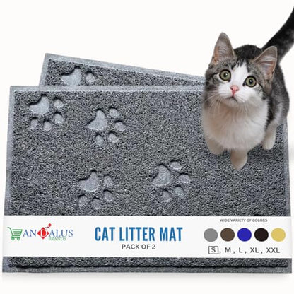 Andalus Small Cat Litter Mat, Pack of 2 - Waterproof, Non-Slip & Easy to Clean Cat Litter Box Mat for Extra Efficient Pet Litter-Trapping, Grey (15.75” X 11.75”) - color: Grey