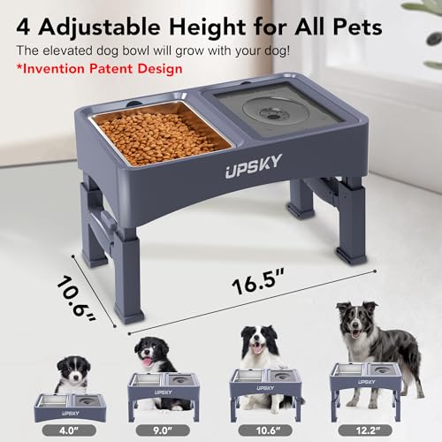 UPSKY 3-in-1 Elevated Dog Bowls Slow Feeder, Adjustable Stand, Stainless Steel Food & No Spill Pet Water Bowl for Small Medium Dogs, Blue - color: F-3 in 1 Blue