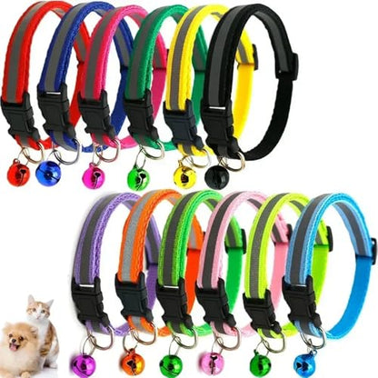 Reflective XXS Dog Collar with Bell, 2 Pack Puppy Collars Adjustable for XS XSmall Extra Small Tiny Little Dogs Pet Cat Girl Female Kitten Hot Pink and Pink - color: Hot Pink+Pink, size: XS(Neck 7.5"-12")