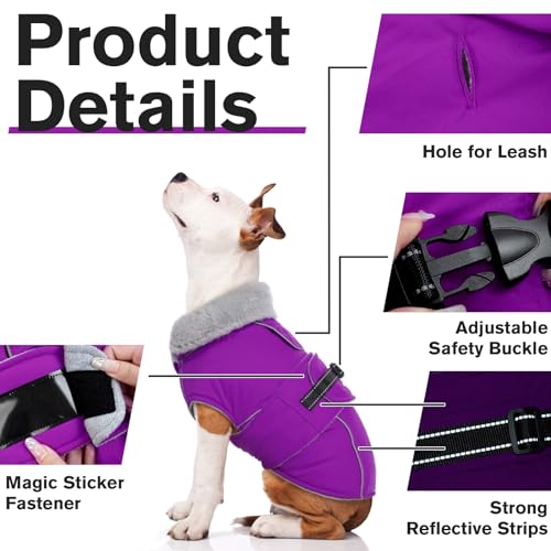 Lelepet Warm Dog Winter Coats for Medium Dogs Waterproof Dog Jacket Reflective Pet Fleece Vest Windproof Cold Weather Coats with Adjustable Buckle & Leash Hole, Purple, M - color: Purple, size: M