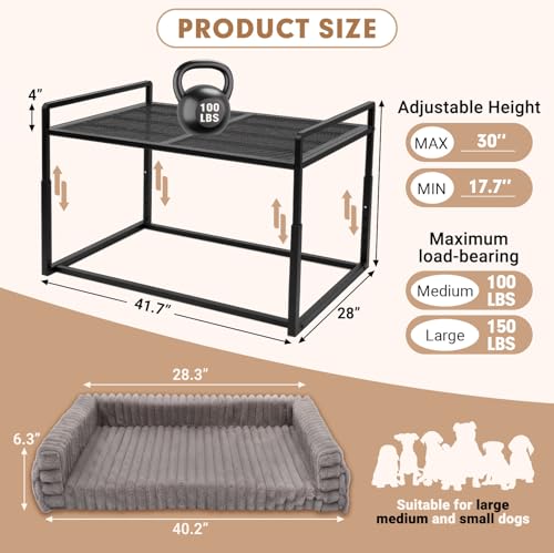 Adjustable Bedside Dog Bed for Large Dogs, Elevated Dog Co-Sleeper with Metal Frame, Memory Foam Mattress & Washable Corduroy Cover, Pet Bedside Sleeper for Dogs & Cats - size: Large