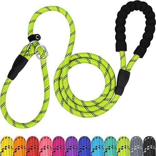 6ft Slip Dog Lead, No Pull Reflective Training Leash with Padded Handle, Professional Rope P-Leash for Small Medium Large Dogs, Heavy Duty Correction Lead for Walking & Training (Green) - color: Green, size: S-5/16"x6'(0-50lbs)