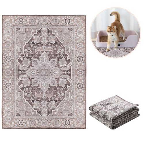 Lovewag Pets Cat Litter Mat 2 Pack - Large 36x48 Machine Washable Easy Clean Non-Slip Waterproof Mats for Cats - Caramel Creme - color: Caramel Creme, size: 36x48 inches (Pack of 2)