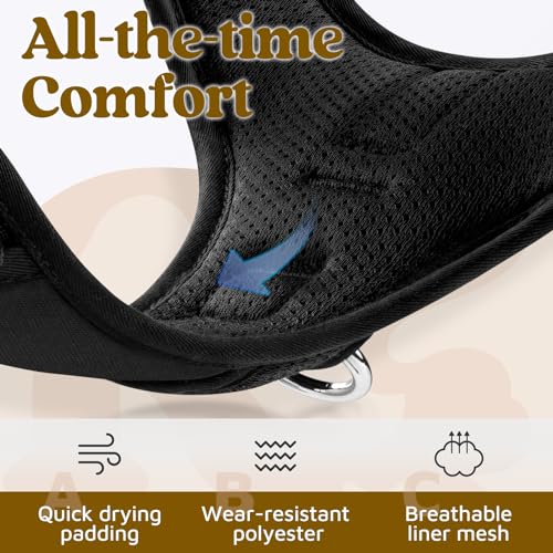 rabbitgoo Dog Harness Small Sized, No Pull Dog Vest with 3 Buckles, Adjustable Soft Padded Pet Harness with Easy Control Handle and Reflective Strips, Black, S - color: Black, size: Small