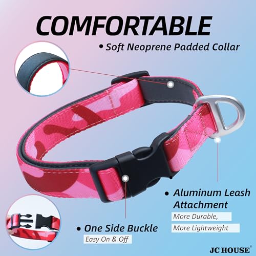 Soft Padded Dog Collar, Neck 12’’-20’’, Adjustable Heavy Duty Collar with 3M Reflective Logo for Medium, Large Dogs, Camo Pink, Medium - color: Camo Pink, size: Medium (Neck 12''–20'')