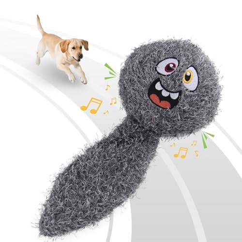 PETGEEK Interactive Squeaky Dog Toy, Upgraded Automatic Moving Vibrating Dog Ball with Plush Cover, 900mAh Rechargeable Bouncing Ball with Recording Music Mode, Crinkle Dog Toy for Pet Boredom, Grey - color: Grey-Upgraded 900mAh