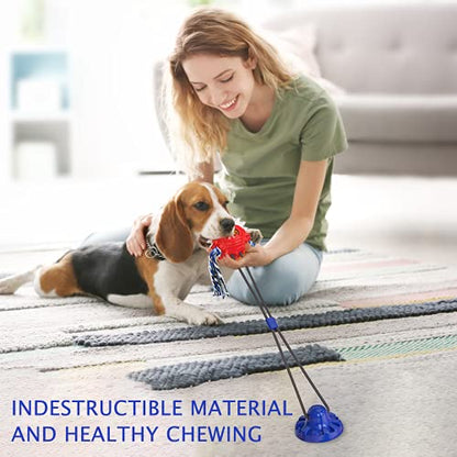 Askhald Aggressive Chewer Dog Toys - Rope Toys with Suction Cup, Teething Treats & Puzzle Food Dispensing Ball (Navy Blue) - color: Navy blue