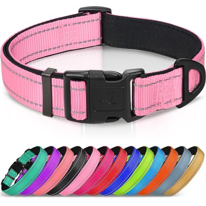 Joytale Reflective Dog Collar, Soft Neoprene Padded, Metal D-Ring, Nylon Pet Collar Adjustable for Puppy Dogs, Pink, XS - color: Pink, size: X-Small (Pack of 1)