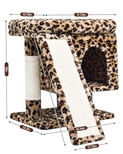 SYANDLVY Small Leopard Print Cat Tree with Perch for Indoor Cats, Cat Tower with Scratching Post, Modern Activity House for Large Cats, Condo with Board, Kittens Cave - color: Leopard Print