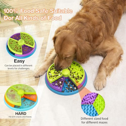 Slow Feeder Dog Bowl 3 Layers, Reduces Boredom and Anxiety, Food Puzzle Feeder, Non-Slip Interactive Puzzle Game for Small/Medium/Larger Dogs (2pcs) - color: Orange and Purple