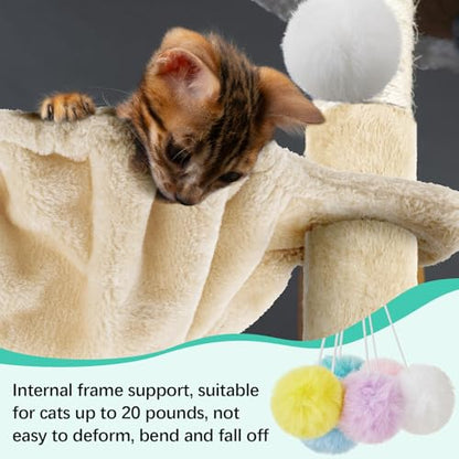 Dansydaisy 3 Pack 14.6" Large Cat Tree Hammock Basket Bed Lounger Tower Replacement Parts with 6 Pcs Hanging Elastic Strings Pom Pom Toys, Cat Tree Accessories Hammock Attachment (Beige) - color: Beige, size: 14.6"