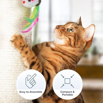 PETMAKER Cat Scratching Post - Tall Scratcher for Cats and Kittens with Sisal Rope and Carpet, Hanging Mouse Toy for Interactive Play (24.5 Inch) - color: Brown