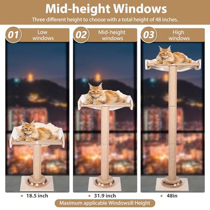 Fantasreen Cat Window Hammock 48" Adjustable Scratching Posts, Multi-Level Window Mounted Cat Tree with Natural Sisal and Track Toys for Large Cats, Climbing, Sunbathing & Bird Watching (Drill-Free)