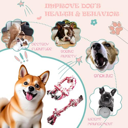 2-Pack Dog Rope Toy Durable Cotton Dog Chew Toys for Aggressive Chewers Interactive Tug of War and Teeth Cleaning for Small to Medium Breed Pets(Pink, Medium) - size: Medium