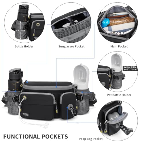 TUDEQU 4-in-1 Dog Walking Belt with Large Fanny Pack, Dog Fanny Pack, Hands Free Dog Leash Leash for Large Dogs that Pull Training Jogging Hiking - color: BLACK