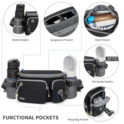 TUDEQU 4-in-1 Dog Walking Belt with Large Fanny Pack, Dog Fanny Pack, Hands Free Dog Leash Leash for Large Dogs that Pull Training Jogging Hiking - color: BLACK