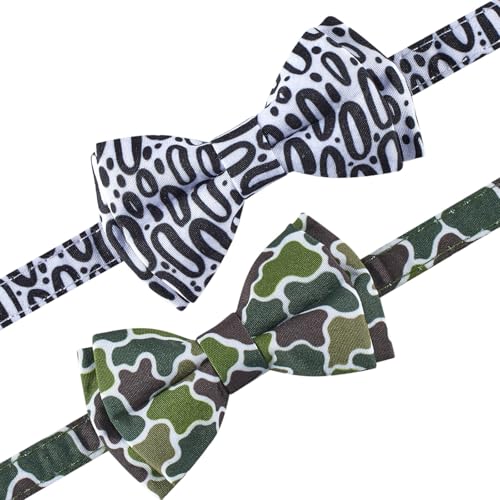 2 Pack Breakaway cat Collar with Bow Tie and Bell,Adjustable Soft Cotton Pet Collar with Pink and Red Bow Patterned Design for Kitten Adult Cats (Camouflag & Black) - color: Camouflage & Black