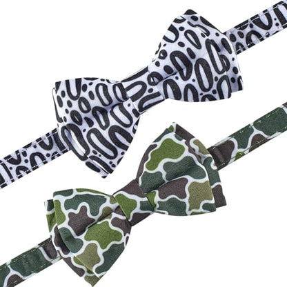 2 Pack Breakaway cat Collar with Bow Tie and Bell,Adjustable Soft Cotton Pet Collar with Pink and Red Bow Patterned Design for Kitten Adult Cats (Camouflag & Black) - color: Camouflage & Black