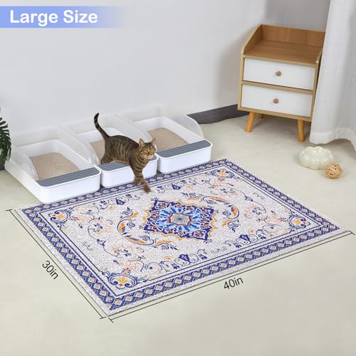Glittme Cat Litter Mat with Non-Slip Bottom Litter Box Mat 40"x30" Litter Trapping Mat Easy to Clean Washable Cat Food Mat for Kitty,XL - color: Blue, size: 40"x30"