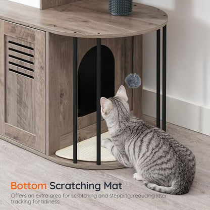 HOOBRO Cat Tree with Litter Box Enclosure, Arched All-in-One 31.5" Cat Tower with Hidden Litter Box Furniture for Indoor Cats, Versatile Cat Condo with Sisal Posts, Hammock, Greige and Gray BG45MZ03 - color: Greige and Gray