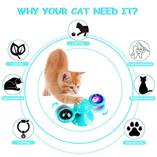 GBSYU Interactive Windmill Cat Toys with Catnip : Cat Toys for Indoor Cats Funny Kitten Toys with LED Light Ball Suction Cup‖Cat Nip Toy for Cat chew Exercise (Blue) - color: Blue
