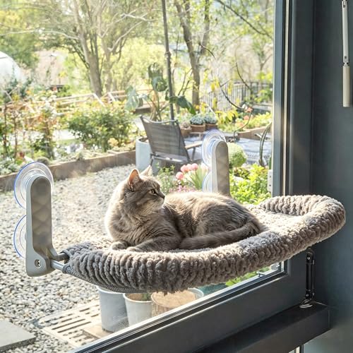 AIWIKIDE Cat Window Perch with Cushion Rim, Easy Install Bracket, Portable Wall Hammock for Indoor Cat, Grey - color: Grey, size: Cushion Rim - 1 Piece