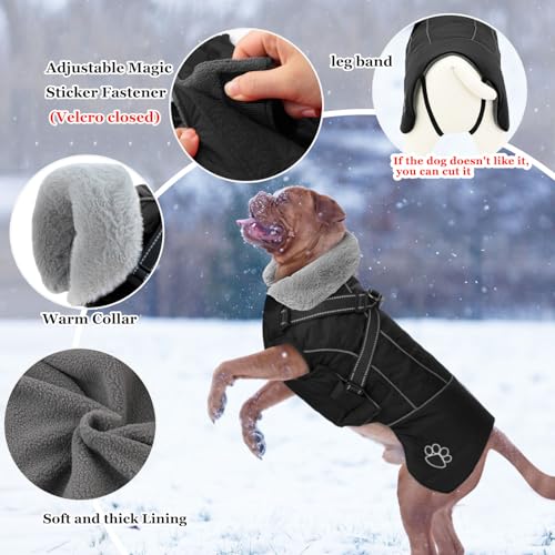 Dog Jacket Waterproof Dog Coat with Harness Built in, Christmas Puppy Winter Coat Reflective Turtleneck Puffer Snow Jackets for Small Medium Large Dogs - color: Black, size: X-Large