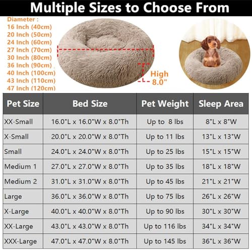 Calming Dog Bed Cat Bed, 36 Inch Donut Fluffy Anti-Anxiety Round Bed Washable Cute Bed, Cuddler Warming Cozy Soft Bed, Plush Cushion Bed for Small Medium Dogs and Cats (Bright Pink) - color: Bright Pink, size: 36.0"L x 36.0"W x 8.0"Th /Round 90cm