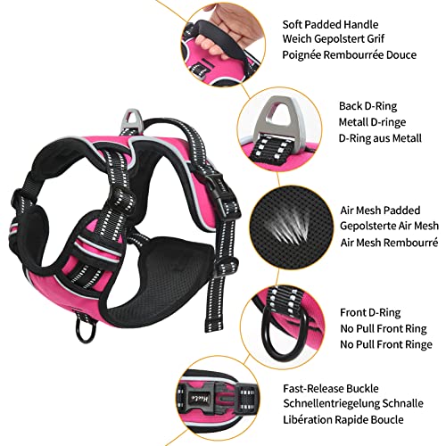 HEELE Dog Harness Dog Harness Small Dog No Pull Harness with Soft Handle Reflective Harness Adjustable, Rose, XS - color: Rose, size: XS